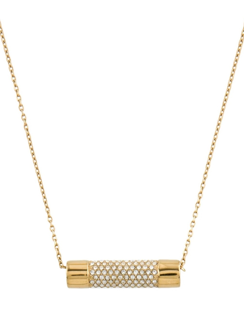 Michael Kors Gold Tone Crystal Pavé City Barrel Pendant Necklace